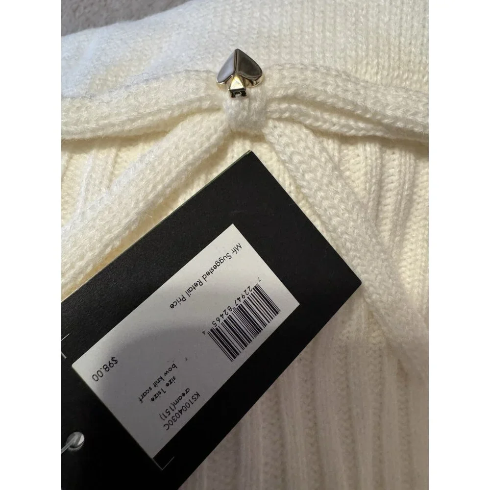Kate Spade Bow Knit Scarf Winter White Cream NEW Nordstrom $98